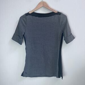 Ralph Lauren Black & White Stripe Boatneck Cuffed Elbow Sleeve Top Women's Small